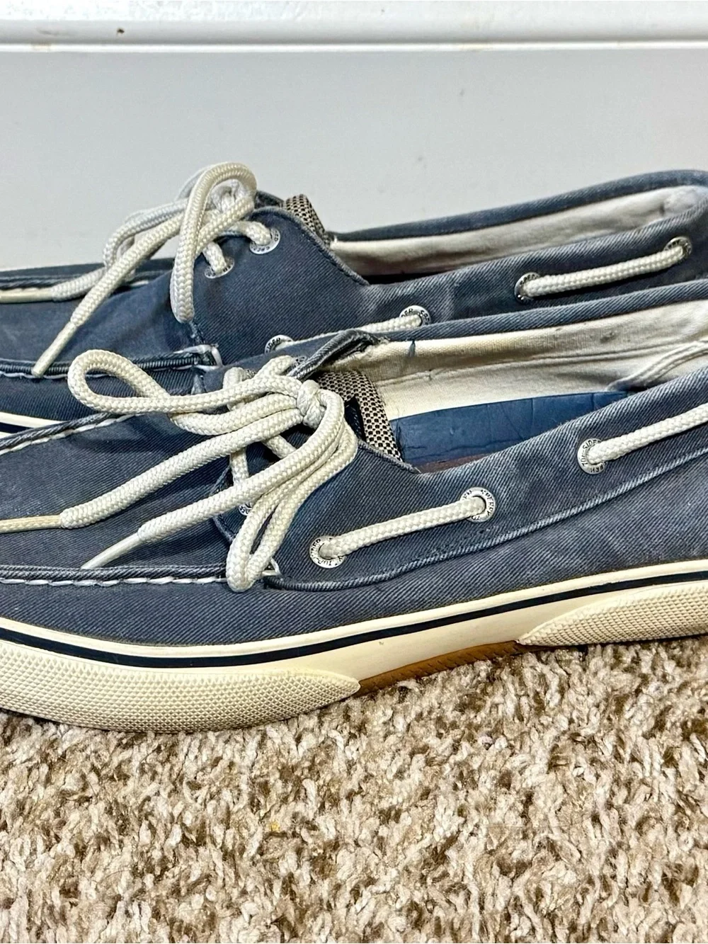 Sperry Blue Canvas Boat Shoe with White Laces